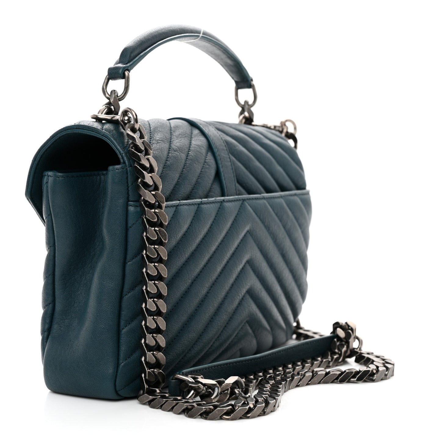Sheepskin Matelasse Chevron Monogram Medium College Bag Petrol Green