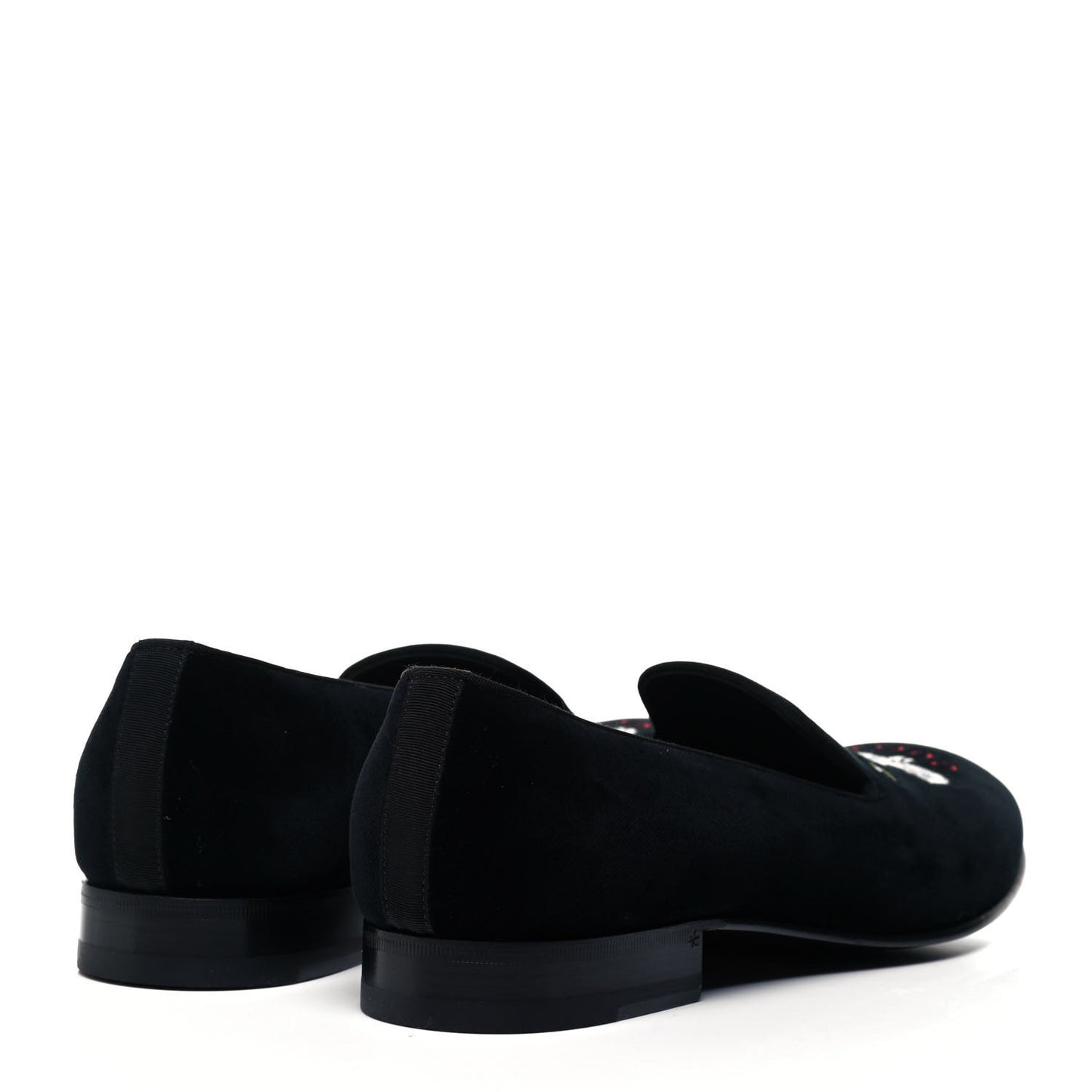 Velvet Embroidered Mens Loafers 8 Black