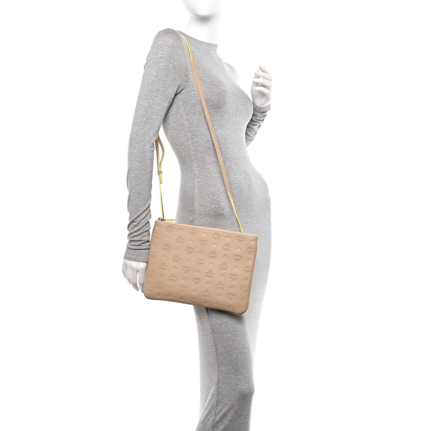 MCM Calfskin Ottomar Monogram Aren Crossbody Pouch Beige Croissant 2 of 11