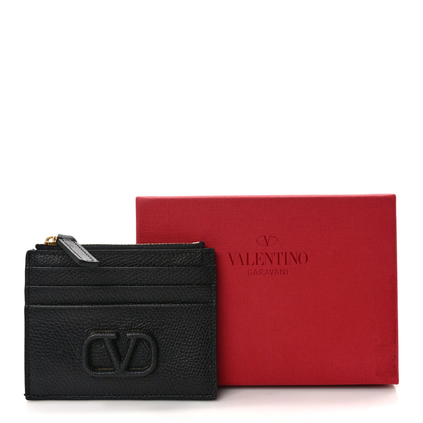 Grained Calfskin VLogo Coin Case Card Holder Black