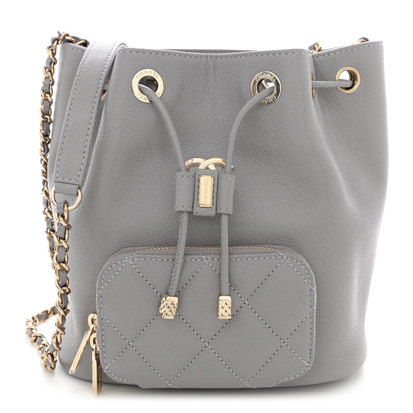 Caviar Quilted CC Pocket Bucket Bag  Grey