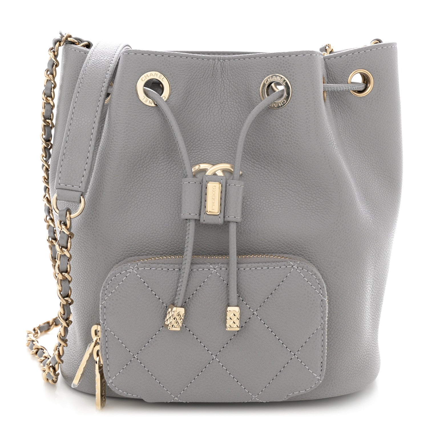 Chanel Caviar Quilted CC Pocket Bucket Bag  Grey 1 of 10