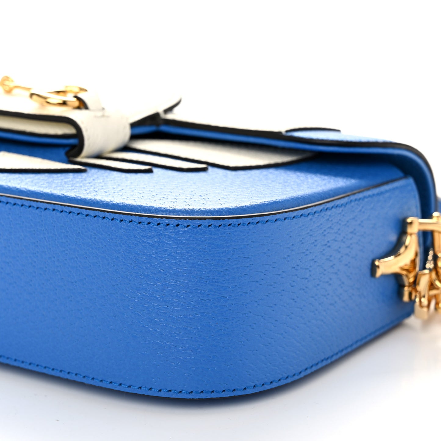 X ADIDAS Textured Dollar Calfskin Web Small Trefoil Horsebit 1955 Shoulder Bag Blue Off White