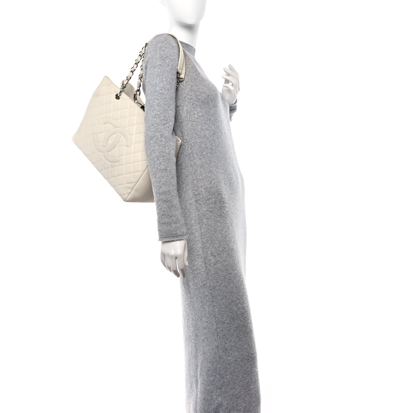 Caviar Quilted Grand Shopping Tote GST White