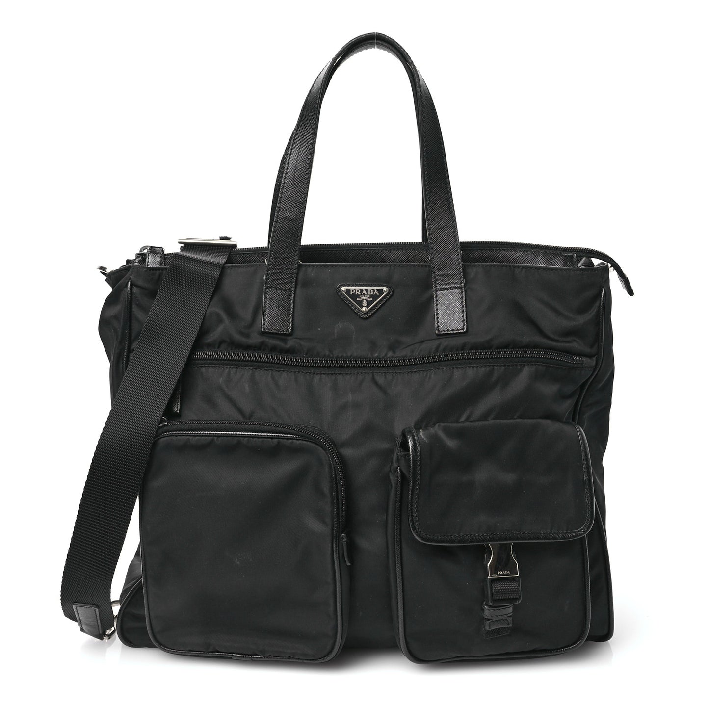 Nylon Saffiano Front Pocket Tote Black