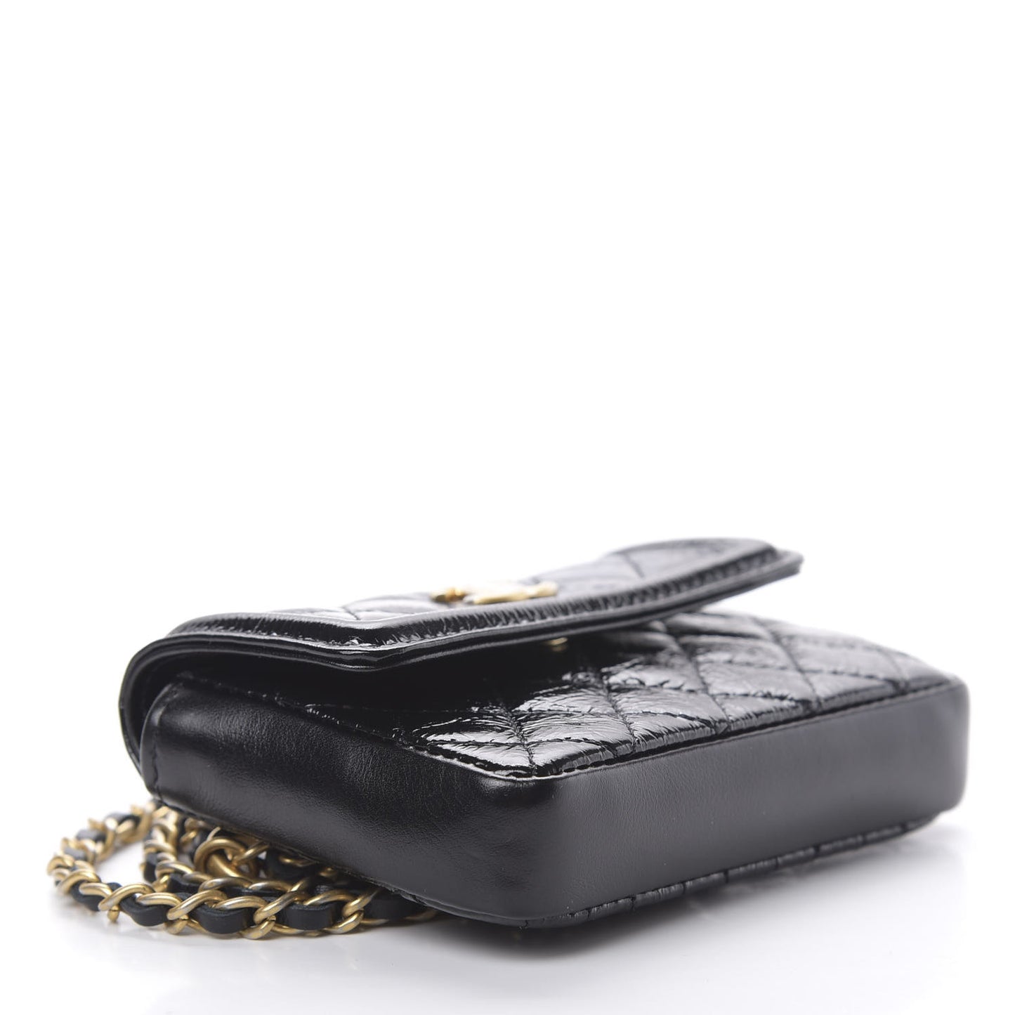 Shiny Aged Calfskin Quilted Waist Belt Bag Black