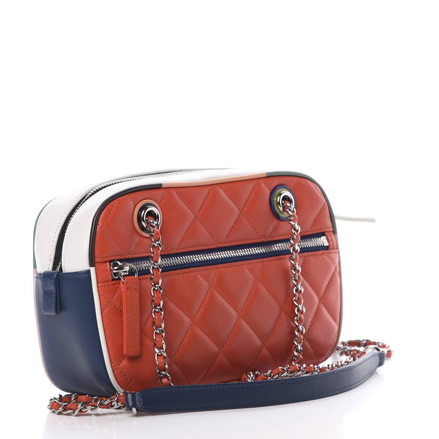 Calfskin Quilted Cuba Camera Bag Orange Navy White