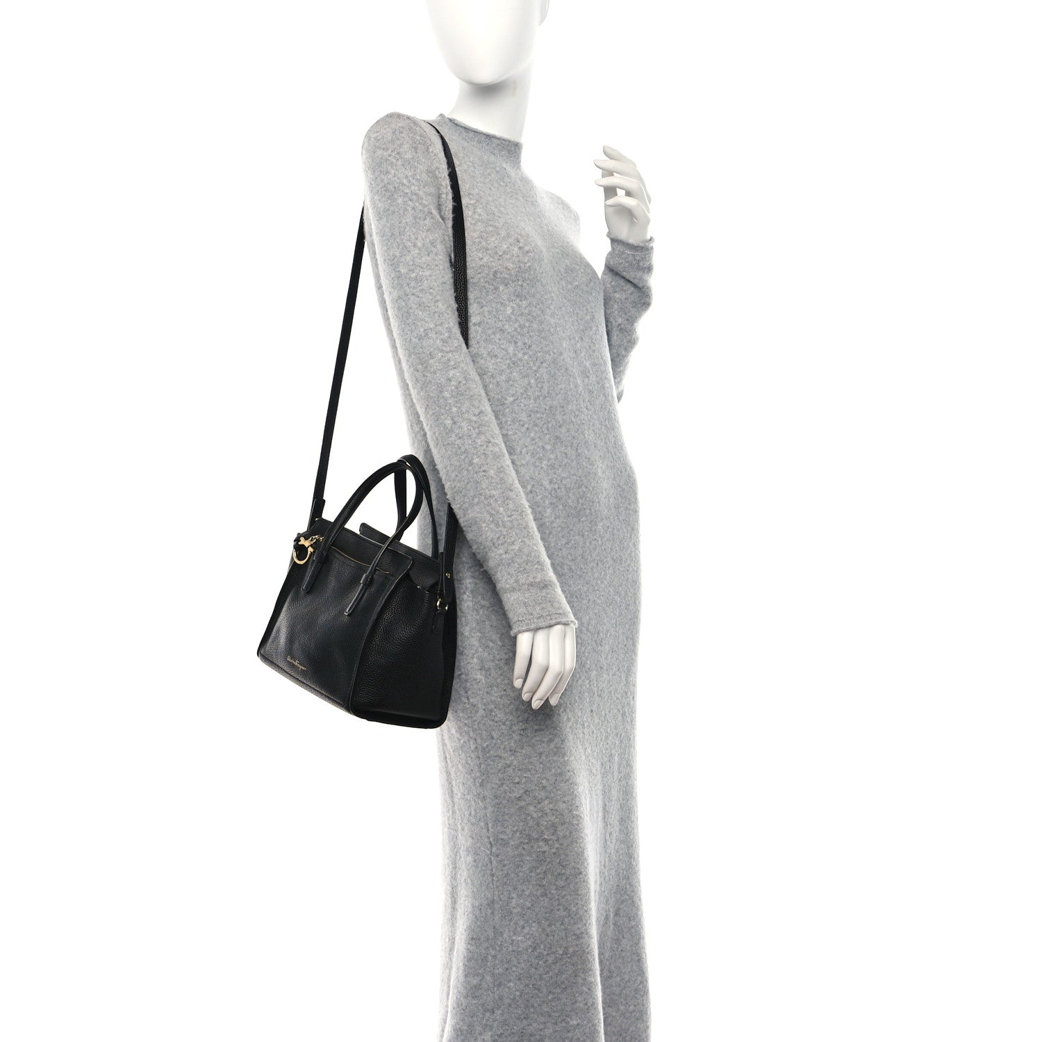 Salvatore Ferragamo Hammered Calfskin Double Handle Small Amy Tote Black 3 of 8