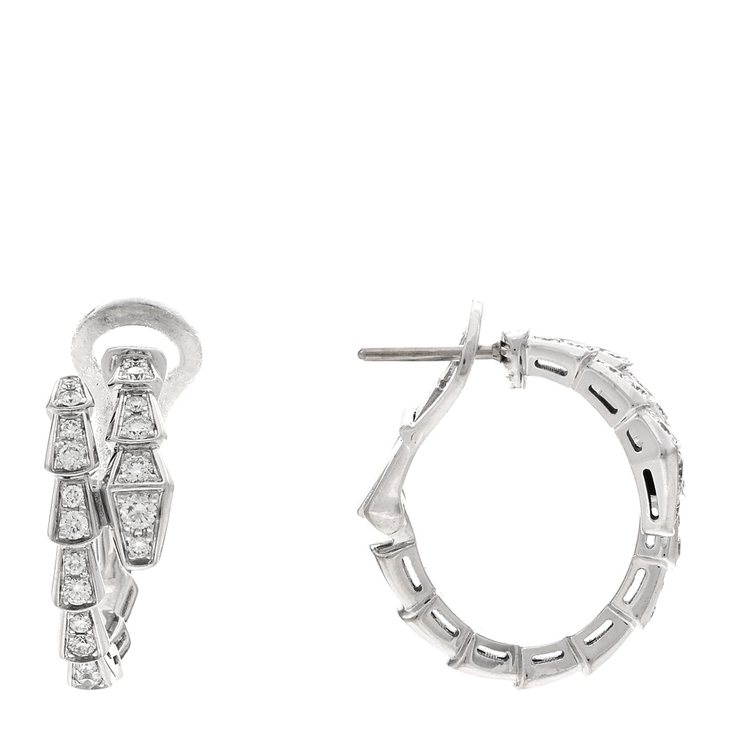 18K White Gold Diamond Serpenti Viper Hoop Pave Earrings