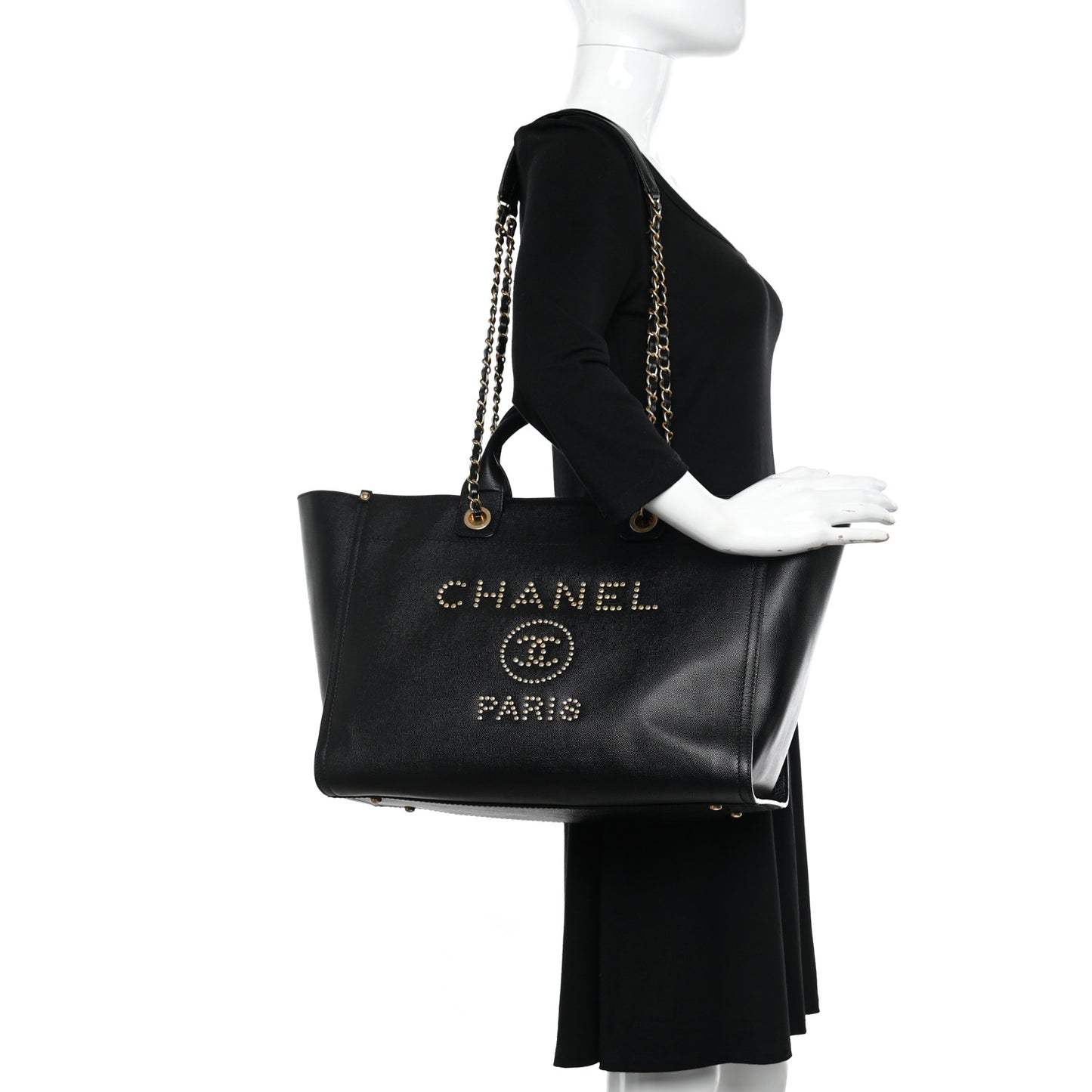 Caviar Medium Studded Deauville Tote Black