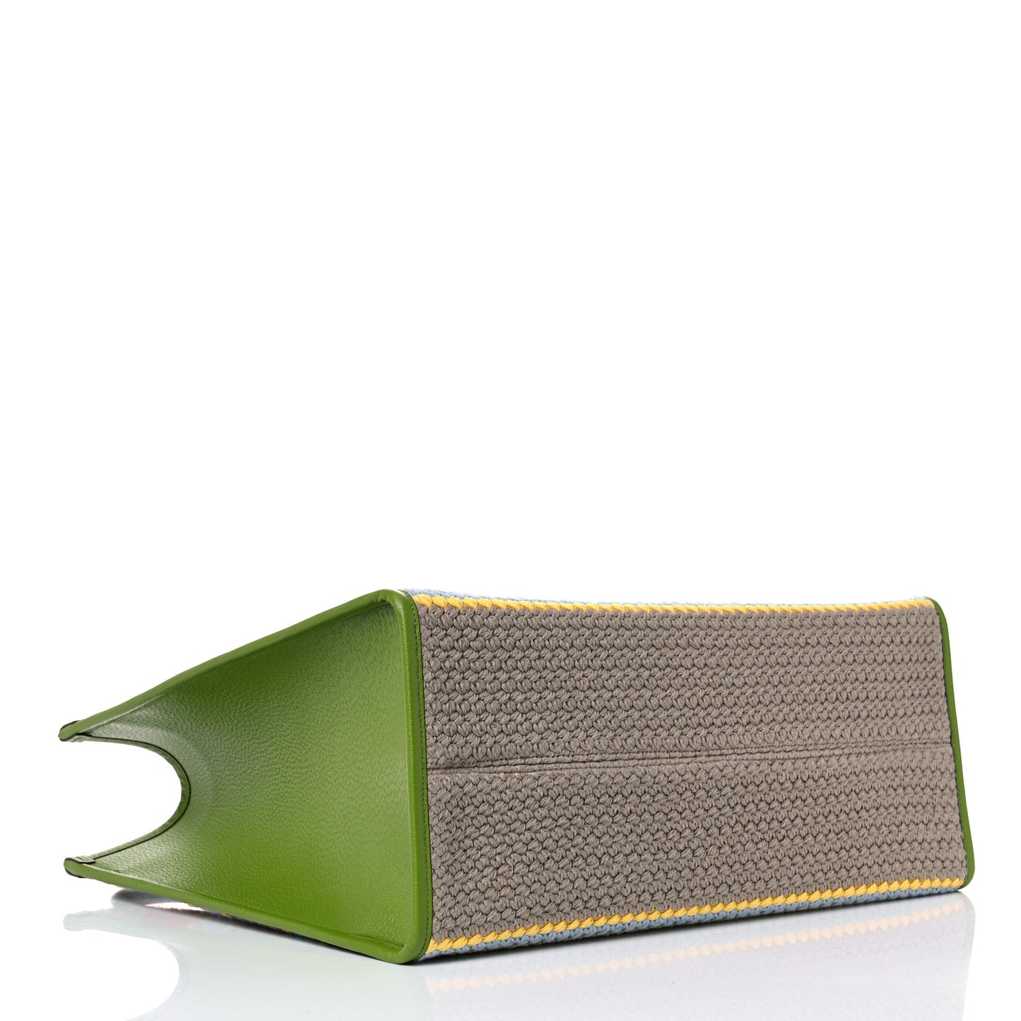 Fabric Embroidered Square G Forte Dei Marmi Striped Tote Bag Green Yellow