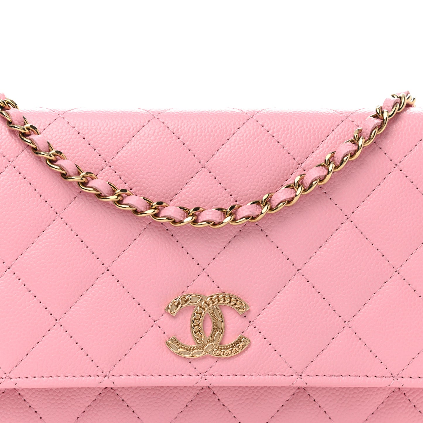 Caviar Quilted Chain CC Wallet On Chain WOC Pink