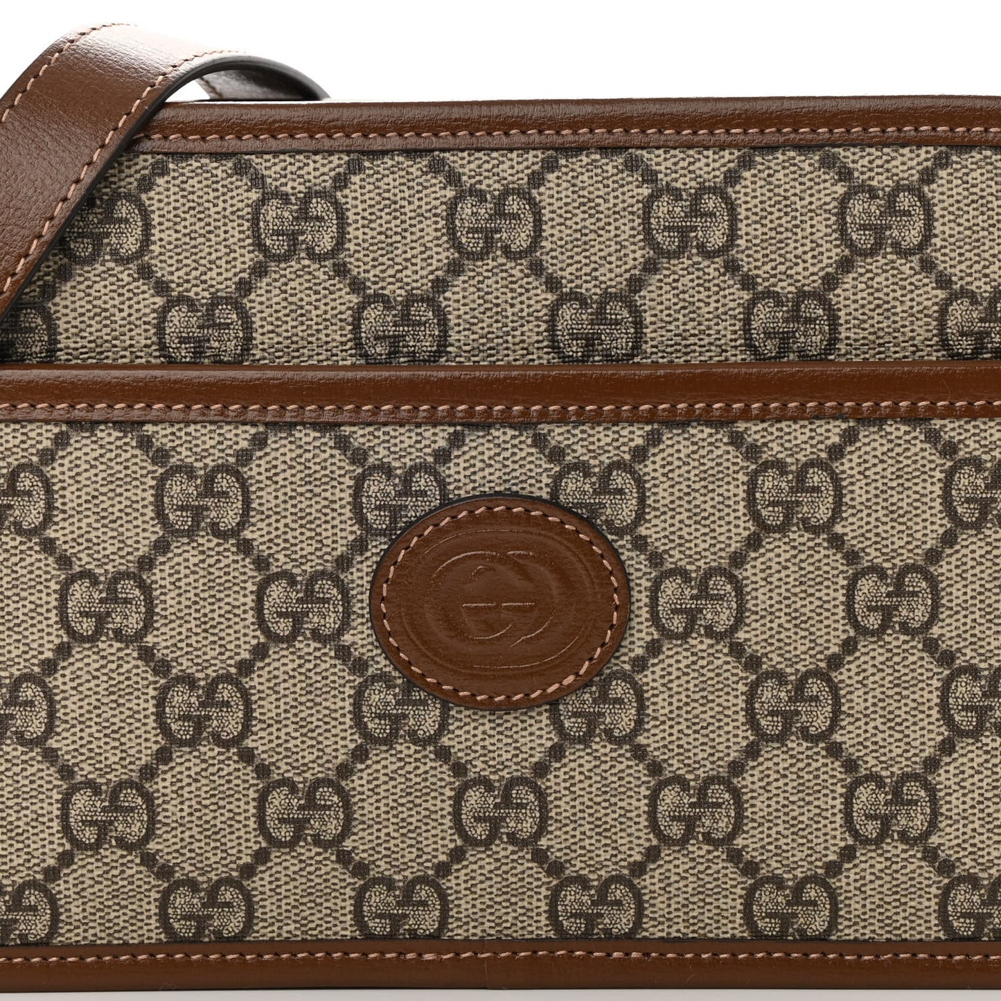 GG Supreme Monogram Azalea Calfskin Mini Retro Interlocking G Shoulder Bag Beige Ebony Brown Sugar