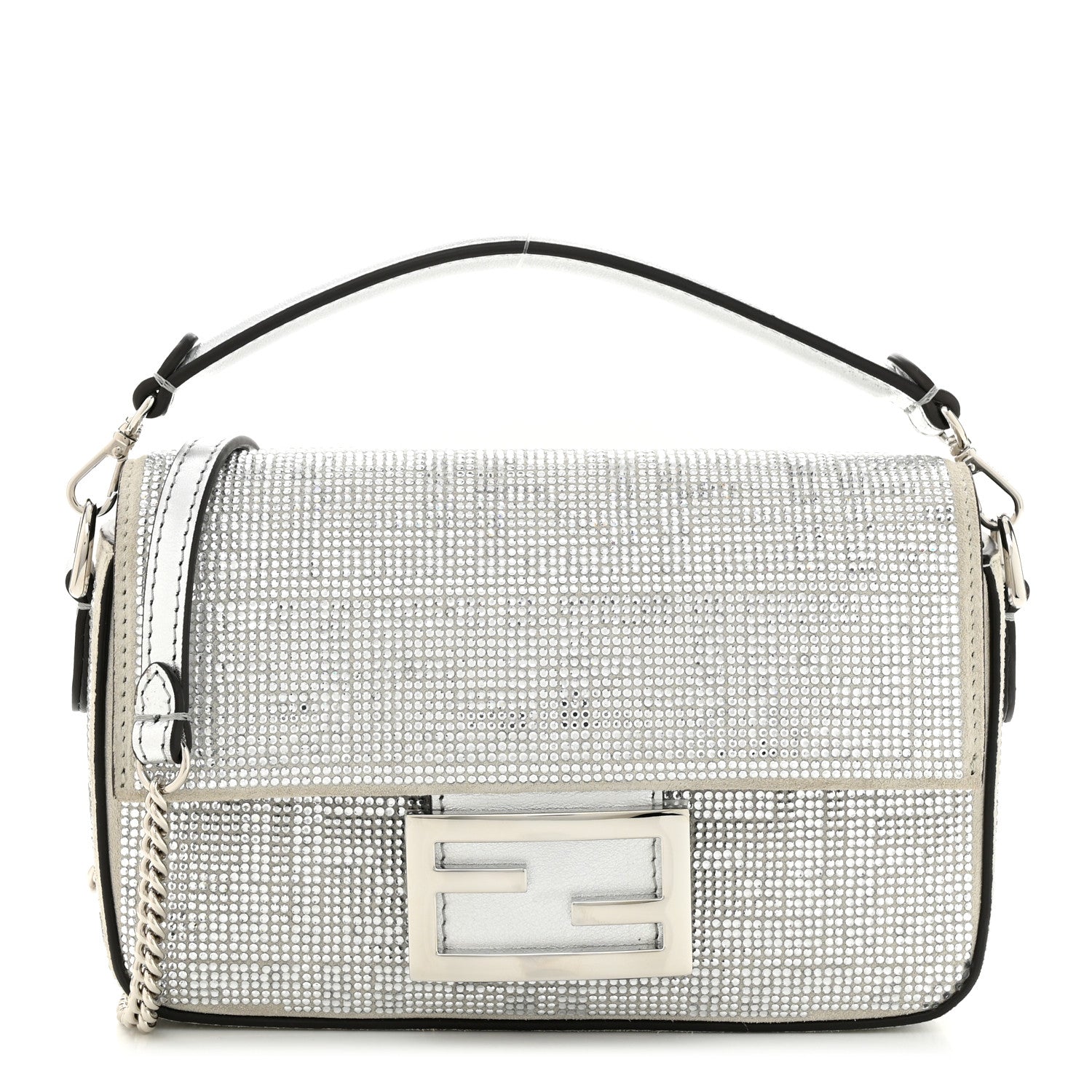 Fendi Crystal Vitello Laminato FF Mini Baguette Crystal Argento