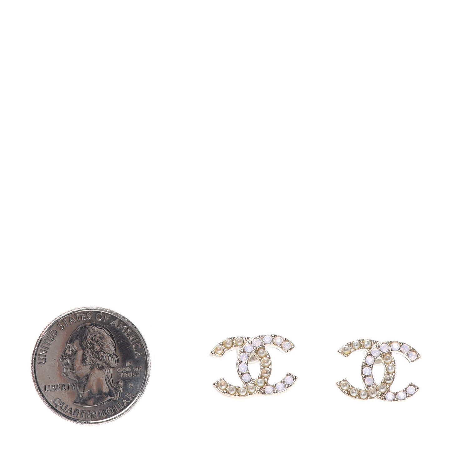 Pearl Crystal CC Earrings Light Gold