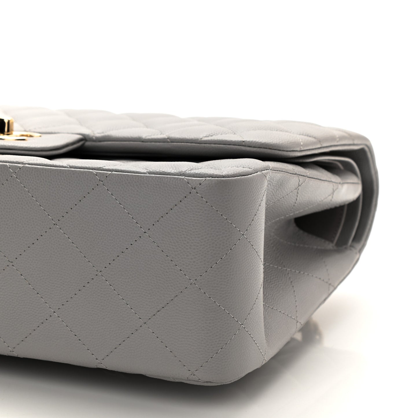 Caviar Quilted Jumbo Double Flap Grey