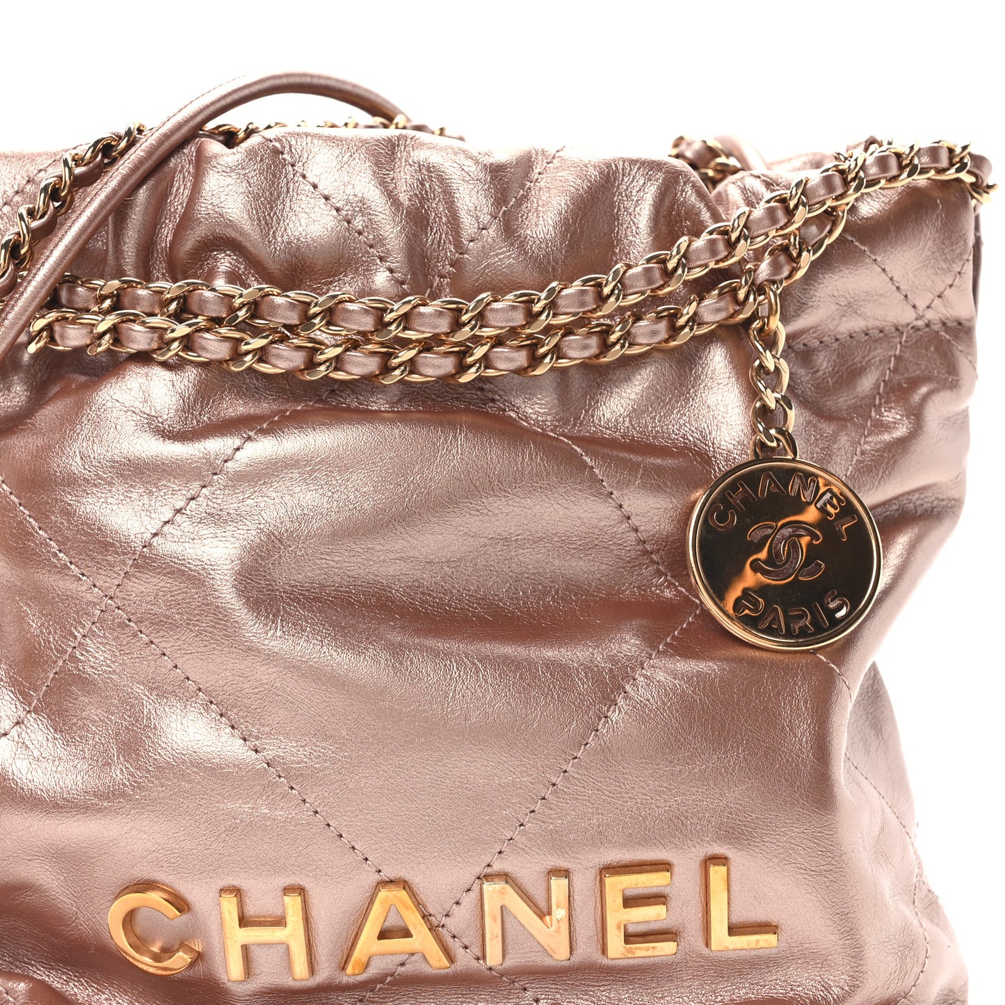 Metallic Calfskin Quilted Mini Chanel 22 Copper