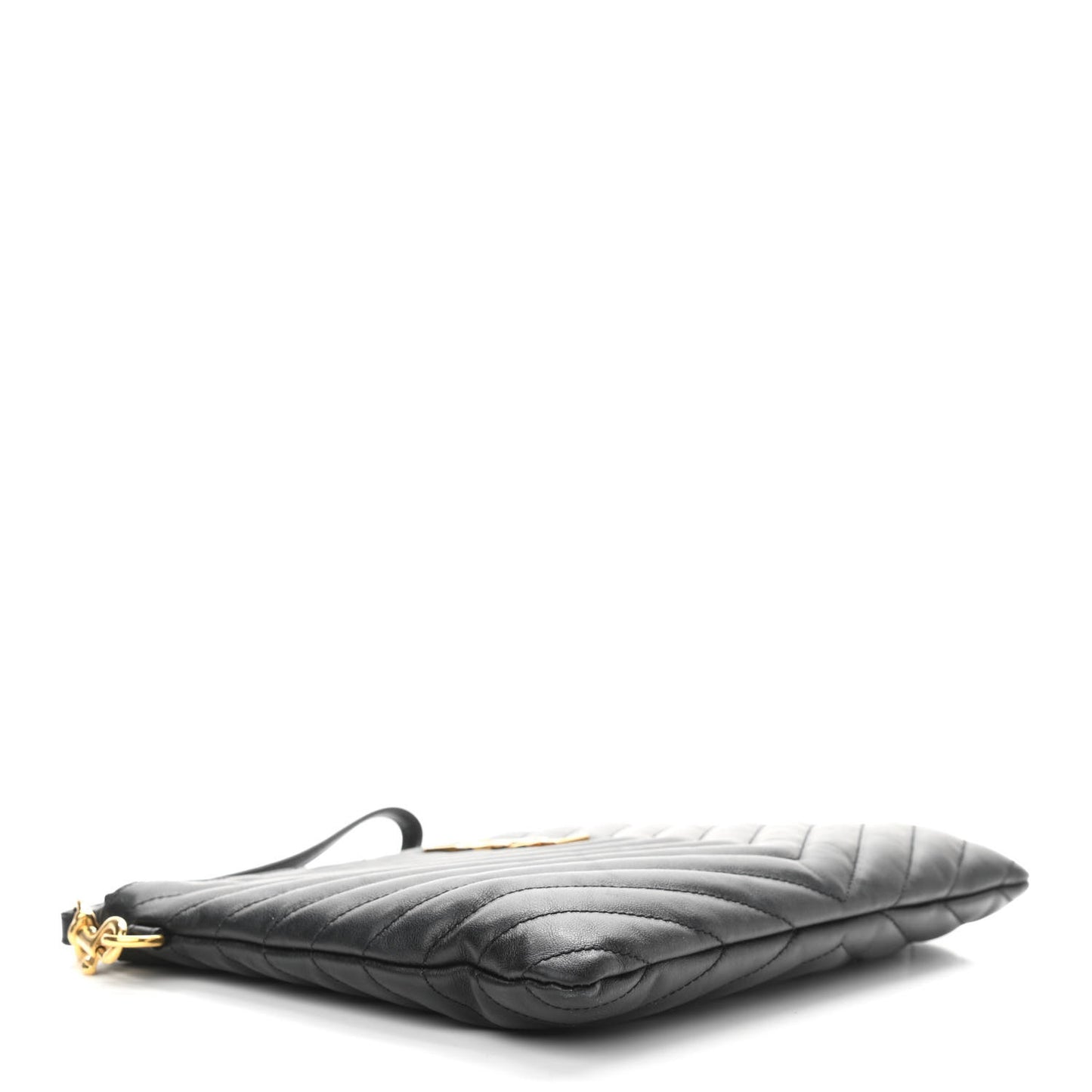 Calfskin Matelasse Chevron Monogram A5 Wristlet Black
