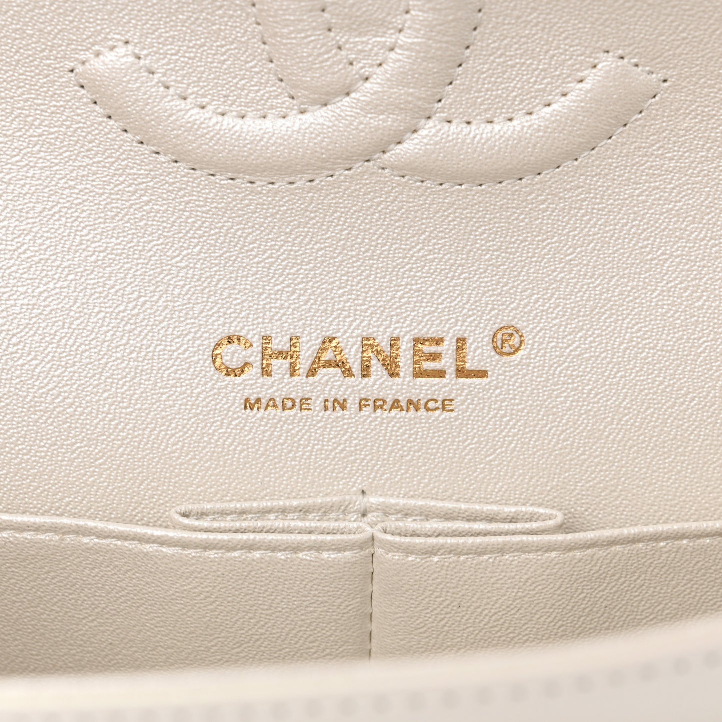 Iridescent Calfskin Quilted Medium Double Flap White