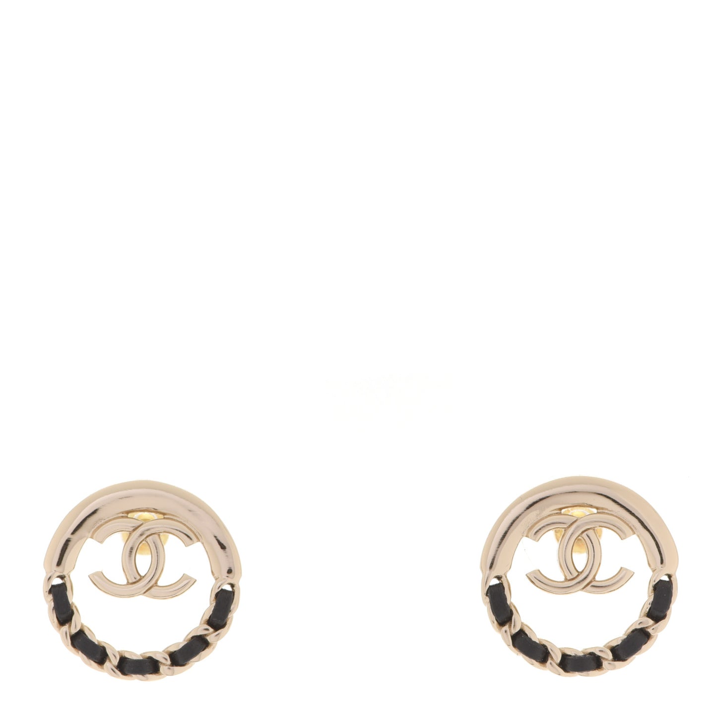 Lambskin Chain CC Round Earrings Gold Black