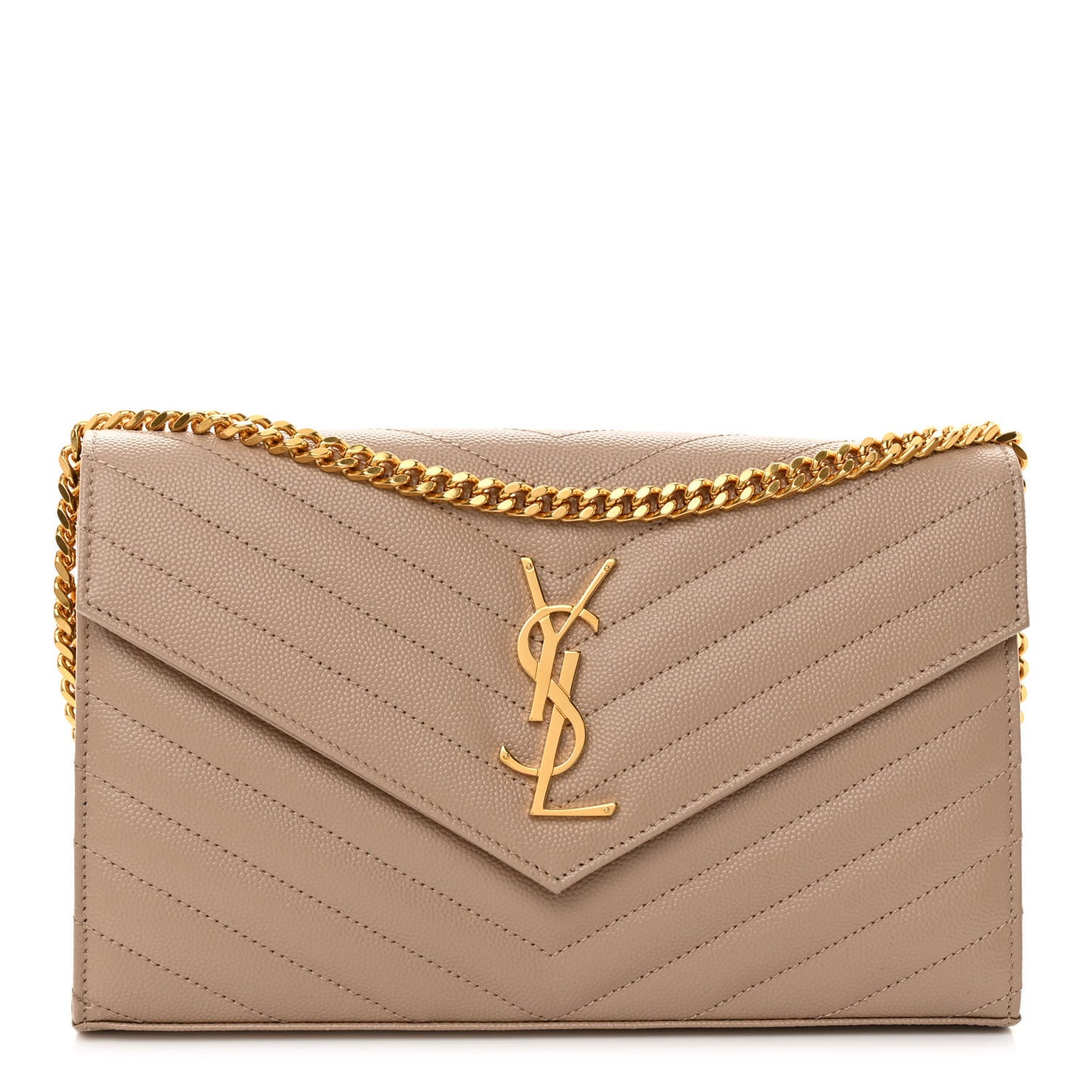 Grain De Poudre Matelasse Chevron Monogram Chain Wallet Dark Beige
