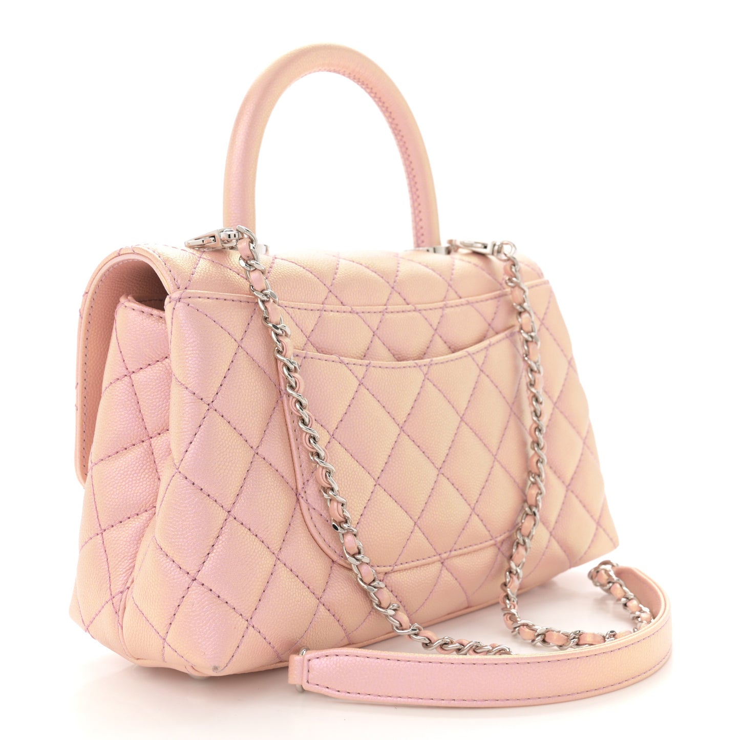Iridescent Caviar Quilted Mini Coco Handle Flap Pink