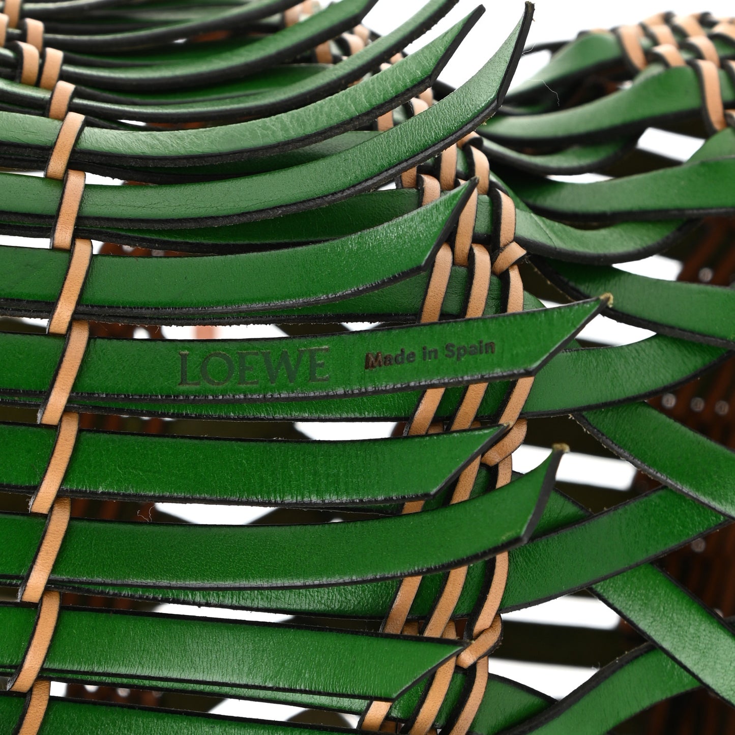 Calfskin Woven Fringes Bucket Bag Green Honey