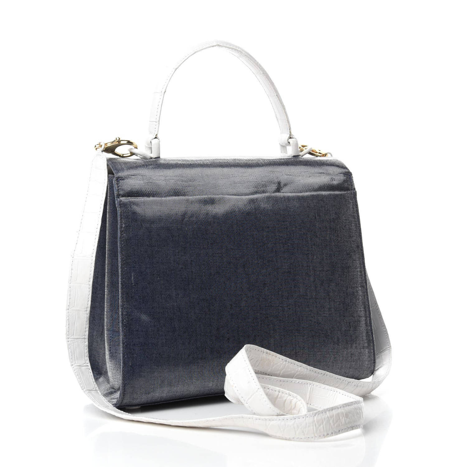 Nancy Gonzalez Crocodile Linen Mini Lily Top Handle Bag Navy 3 of 14