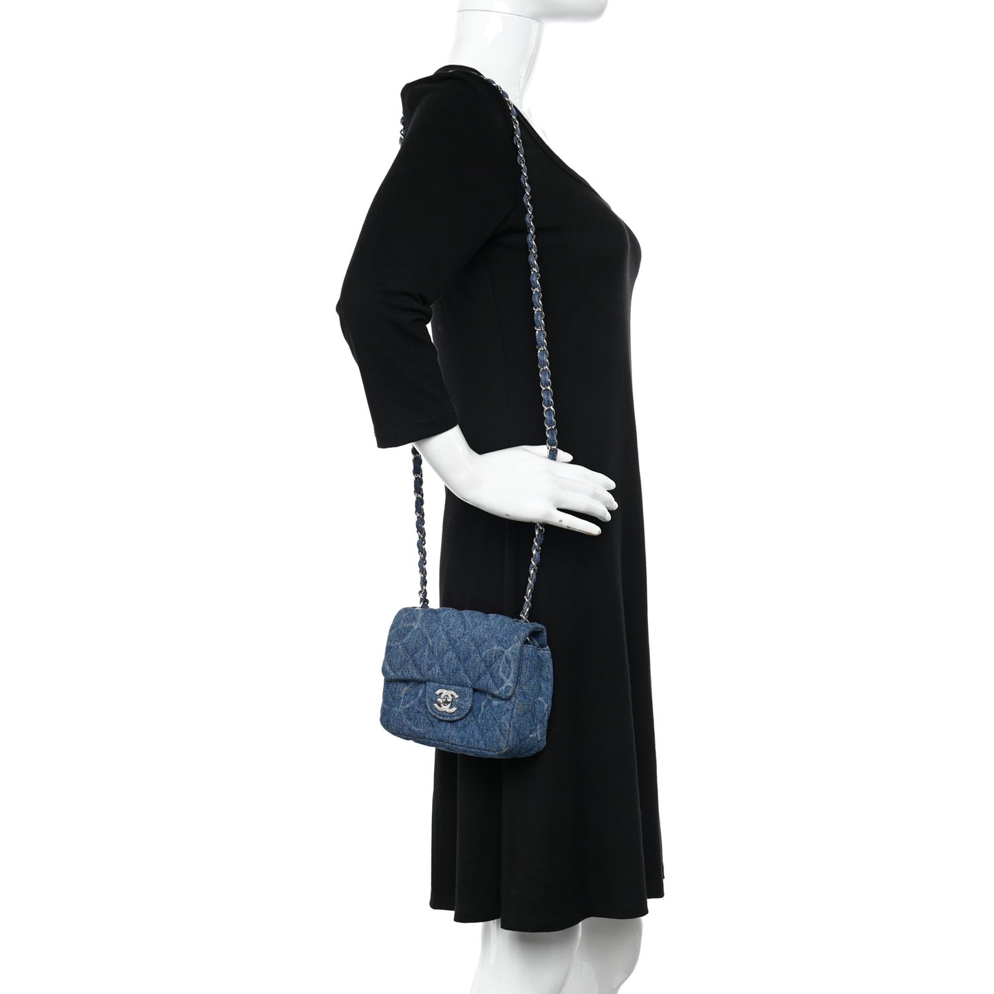 Denim CC Quilted Mini Square Flap Blue