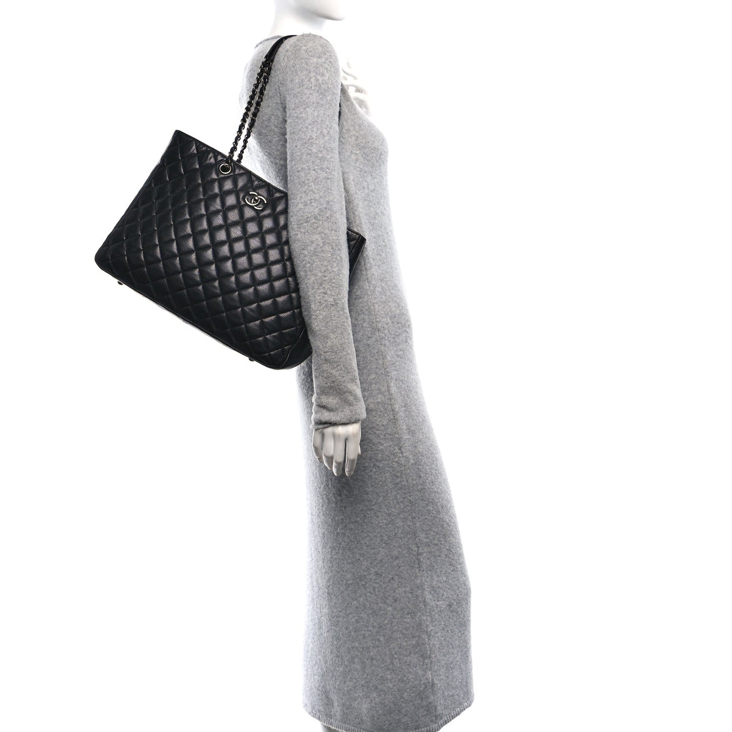 Caviar Quilted Large Shopping Tote Black