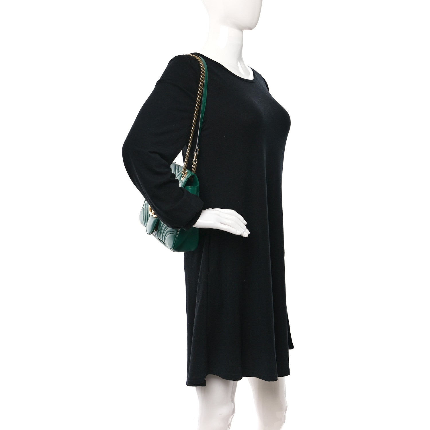 Gucci Calfskin Matelasse Medium GG Marmont Shoulder Bag Emerald Green 2 of 12