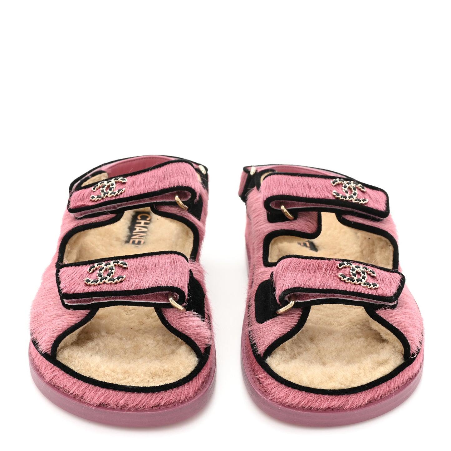 Calfskin Hair Suede Shearling Dad Sandals 35 Pink Black
