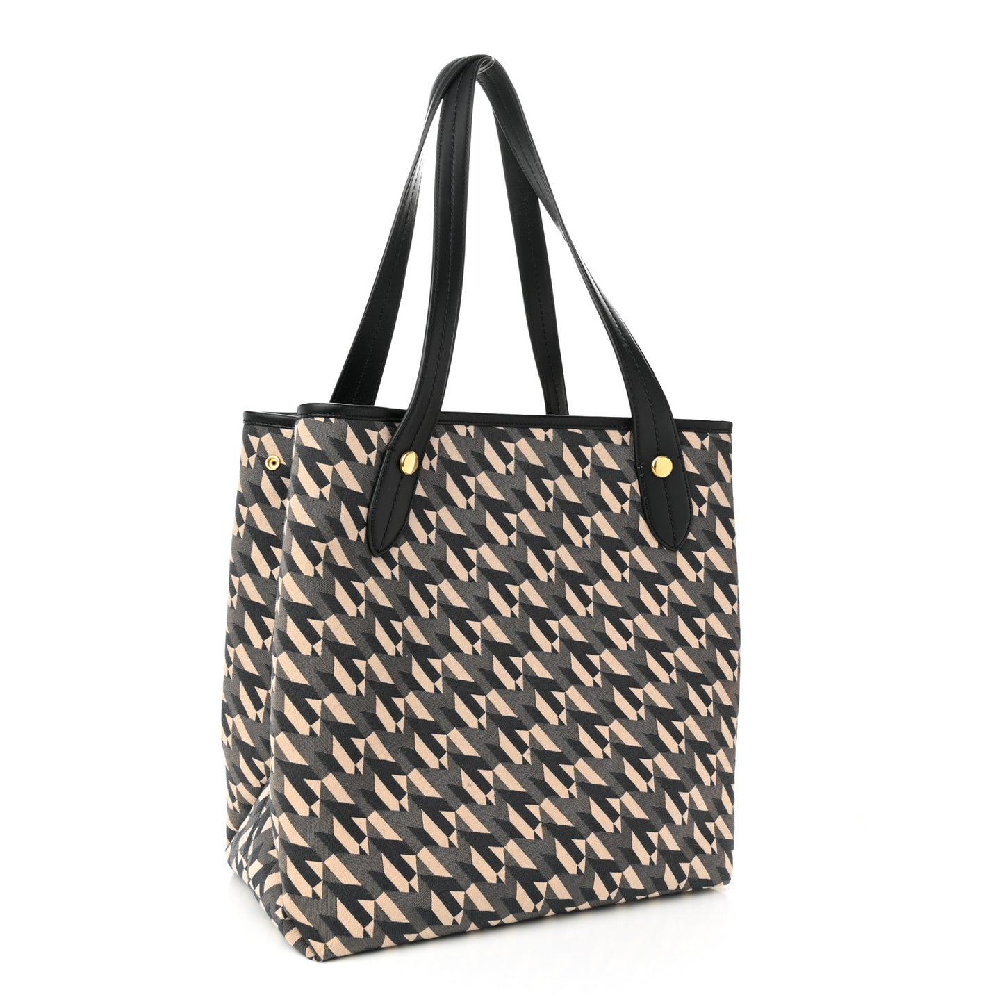 Econyl Nylon Jacquard Calfskin Monogram Shopper Tote Black