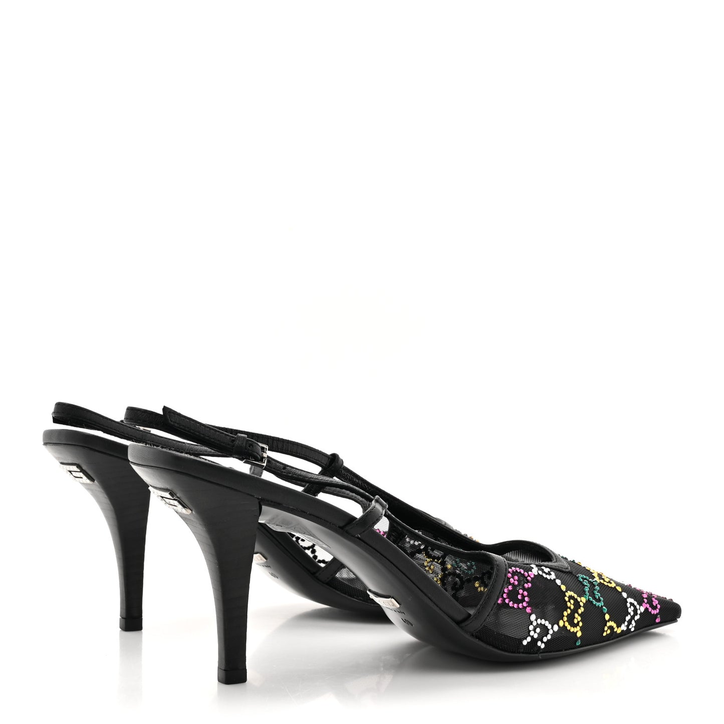 Tela Retino Nappa Charlotte Crystal GG Monogram Square G 75mm Slingback Pumps 40 Black