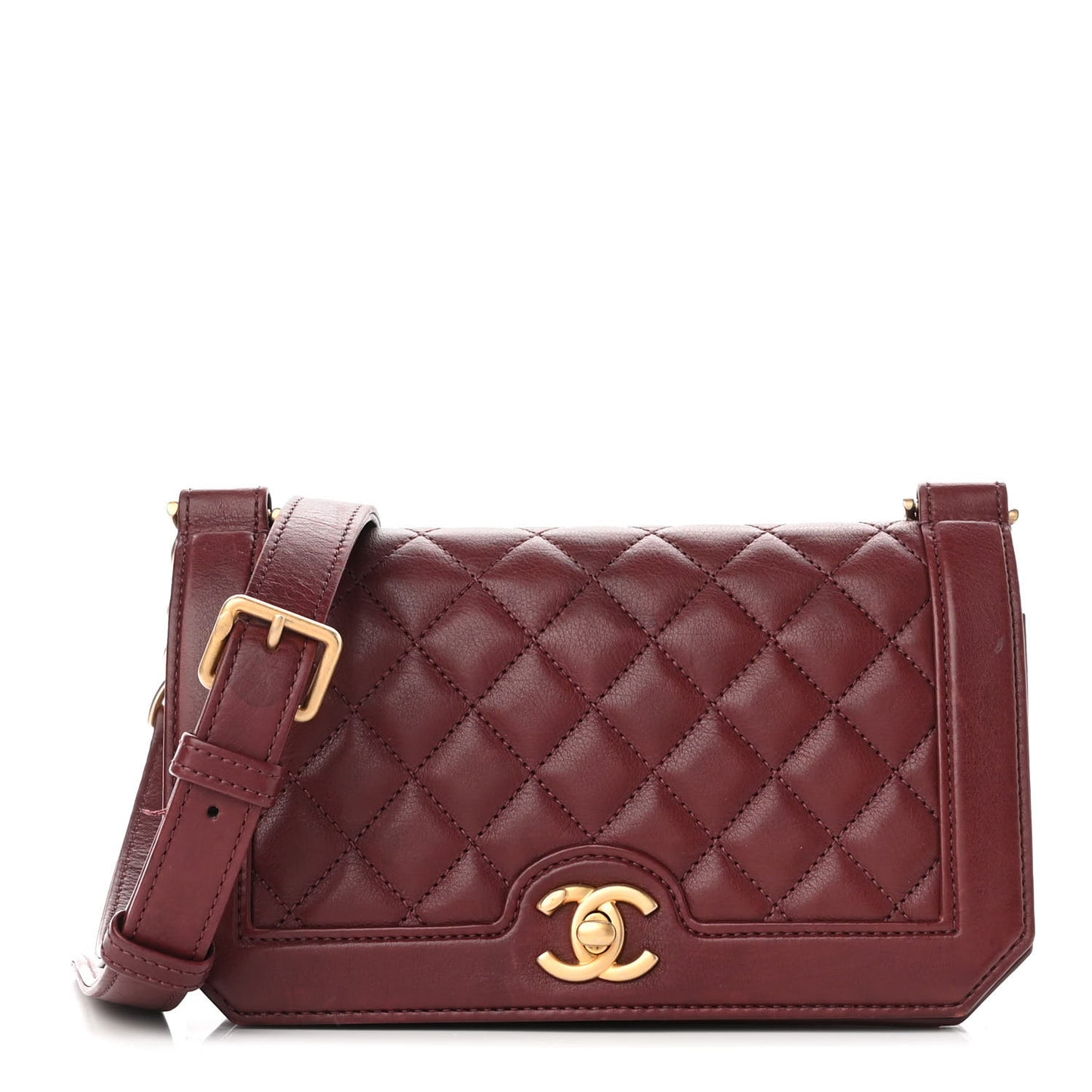 Calfskin Quilted Small Flap Burgundy