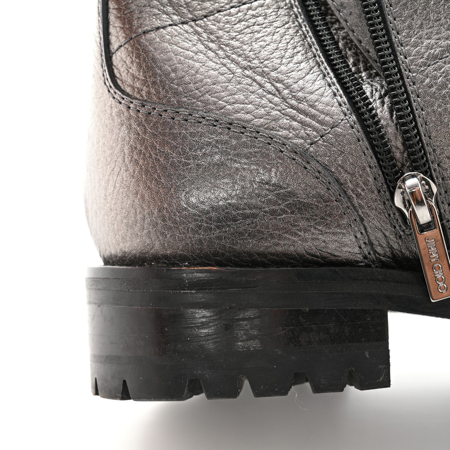 Metallic Grained Goatskin Pearl Crystal Embellished Cruz Combat Boots 37 Grey