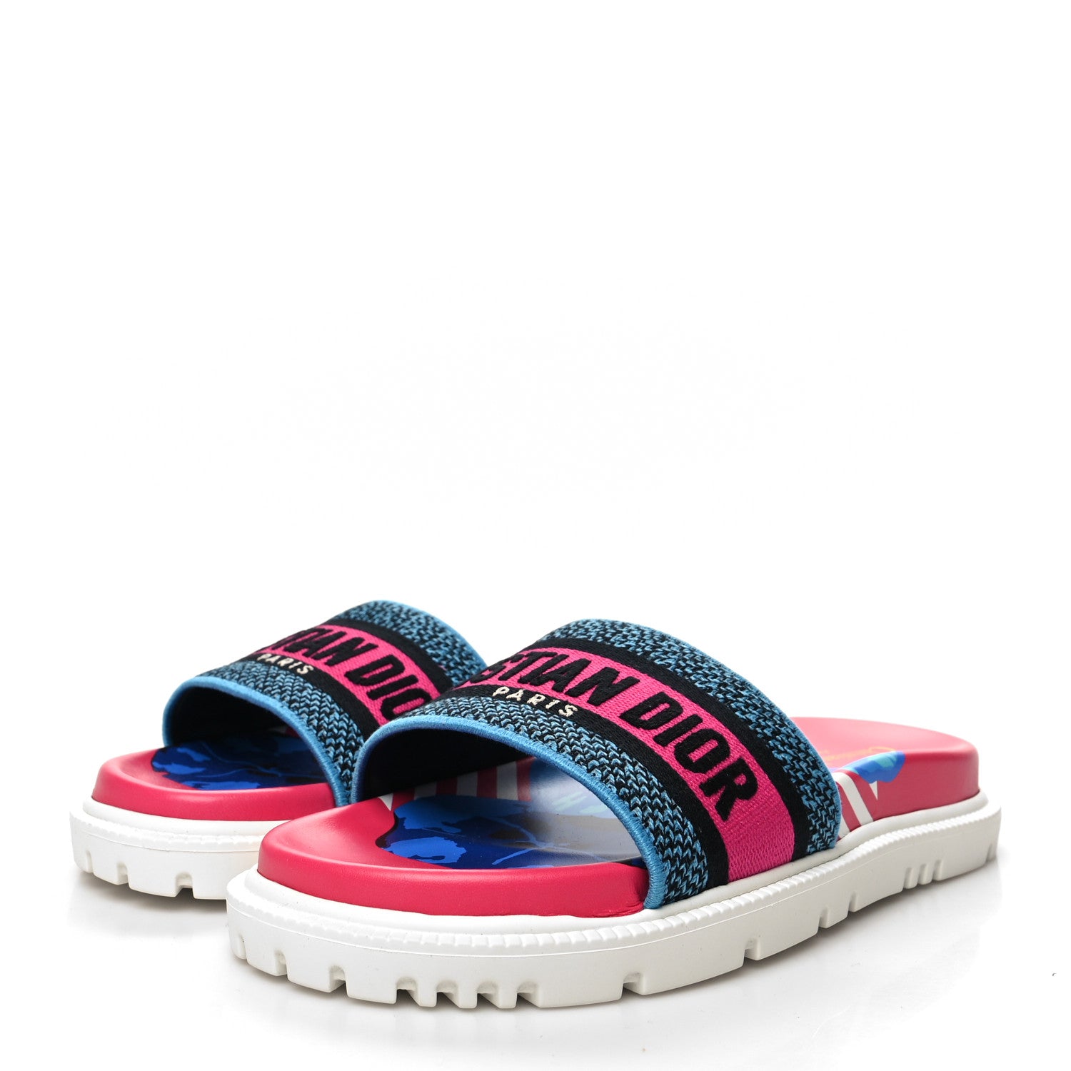 Christian Dior Canvas D-Flower Pop Embroidered Dway 10mm Slide Sandals 39.5 Pink Blue Multicolor 3 of 8