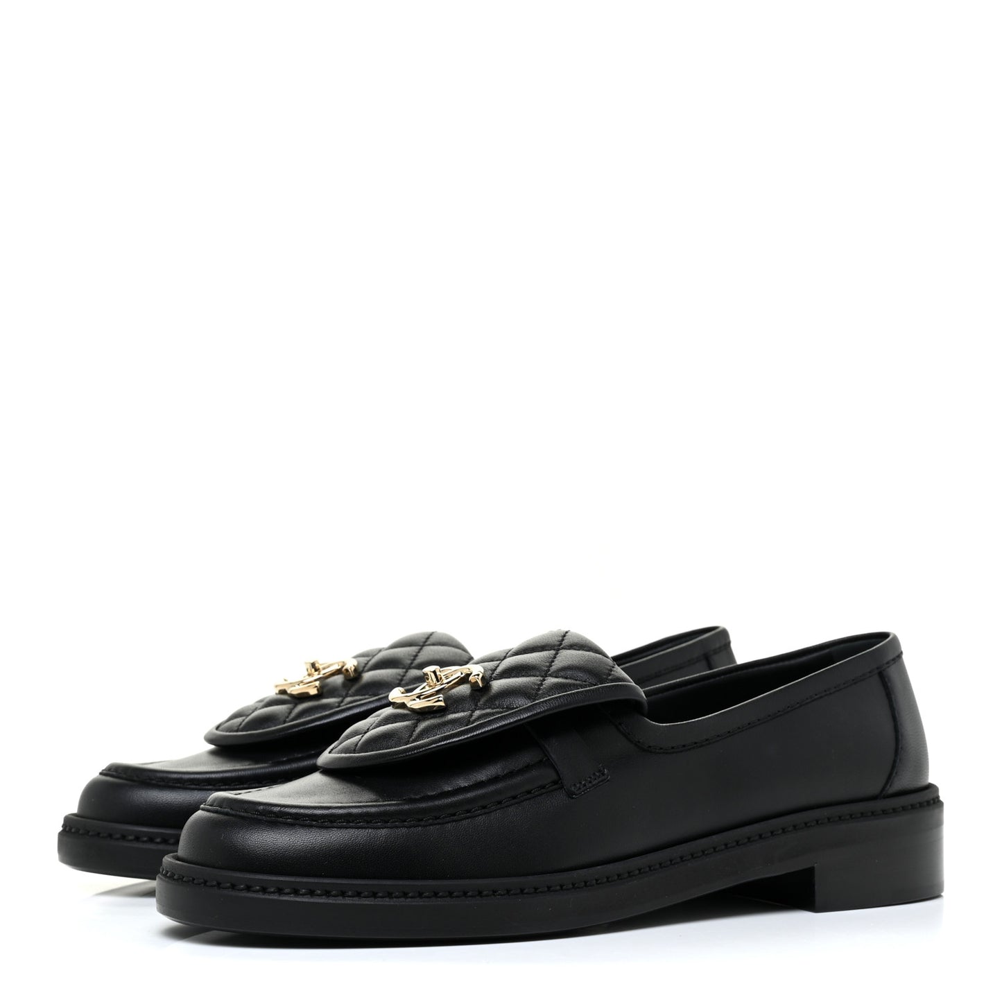 Lambskin Quilted CC Turnlock Loafers 38 Black