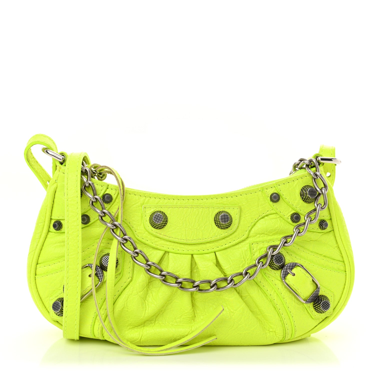 Balenciaga Agneau Arena Le Cagole Chain Shoulder Bag XS Fluo