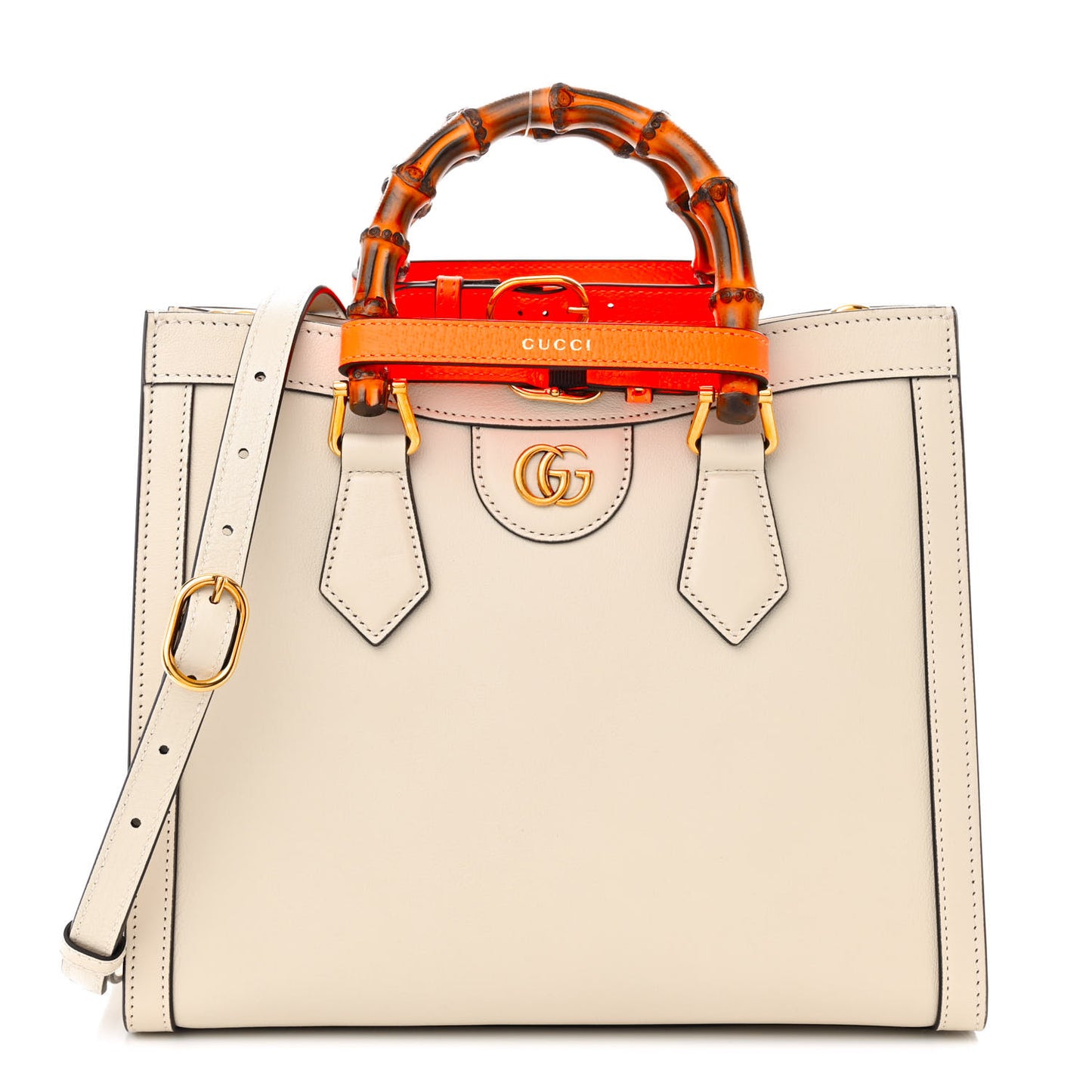 Wonka Grain Calfskin Small Diana Tote Bag Mystic White Orange Fluo