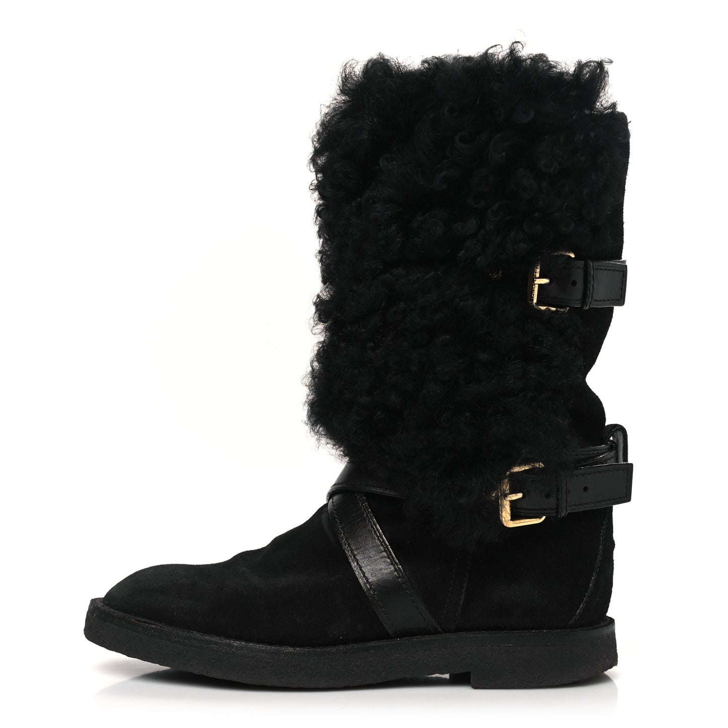 Suede Calfskin Fur Strap Boot 36 Black