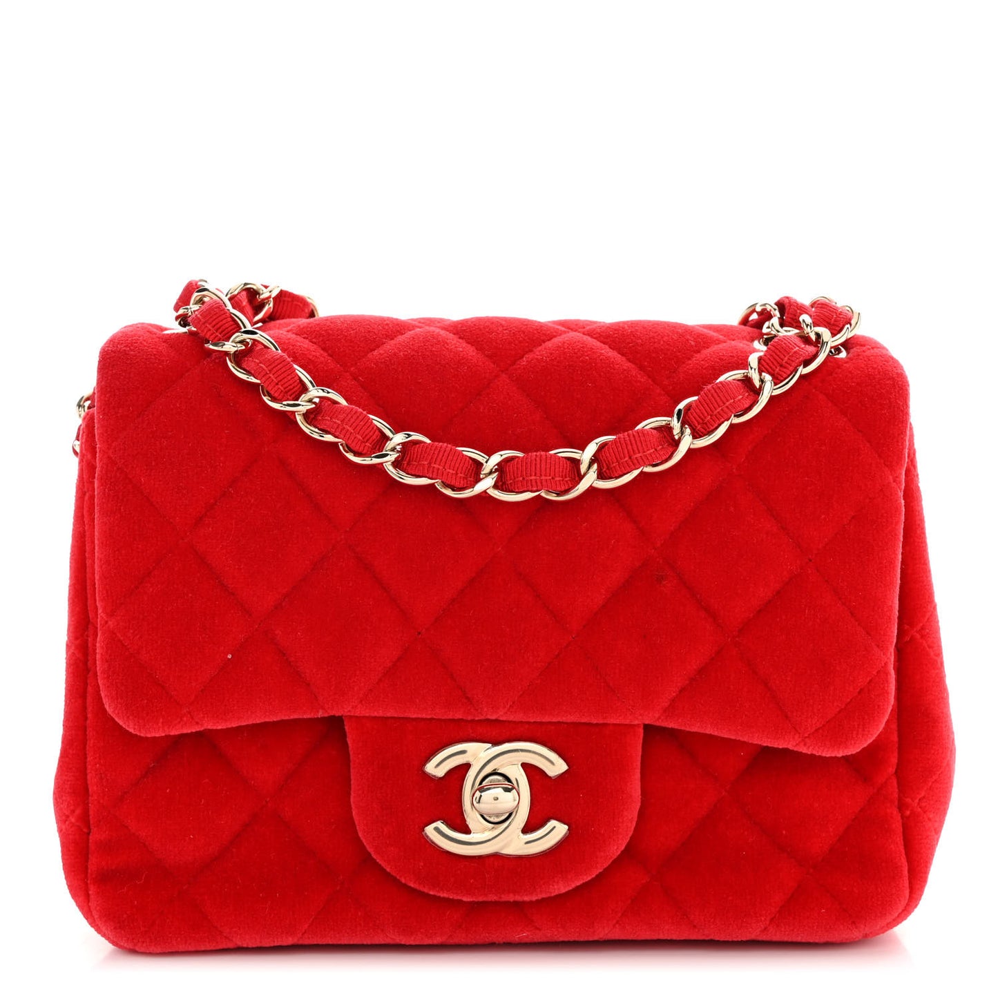 Velvet Quilted Mini Square Flap Red