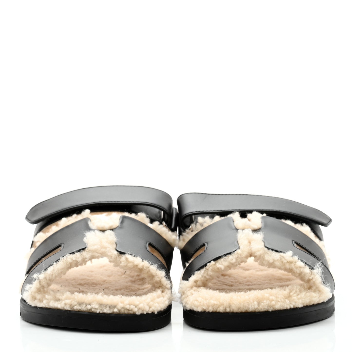 Calfskin Woolskin Womens Chypre Sandals 37 Black Ecru