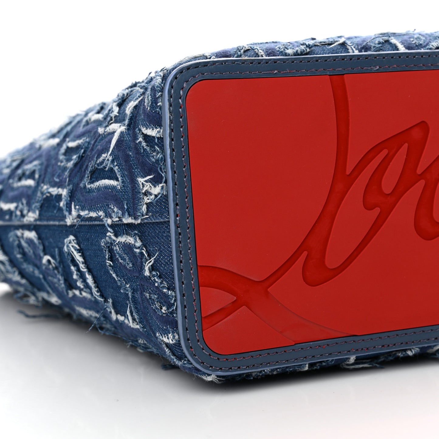 Denim Embroidered Spikes East West Cabata Tote Blue