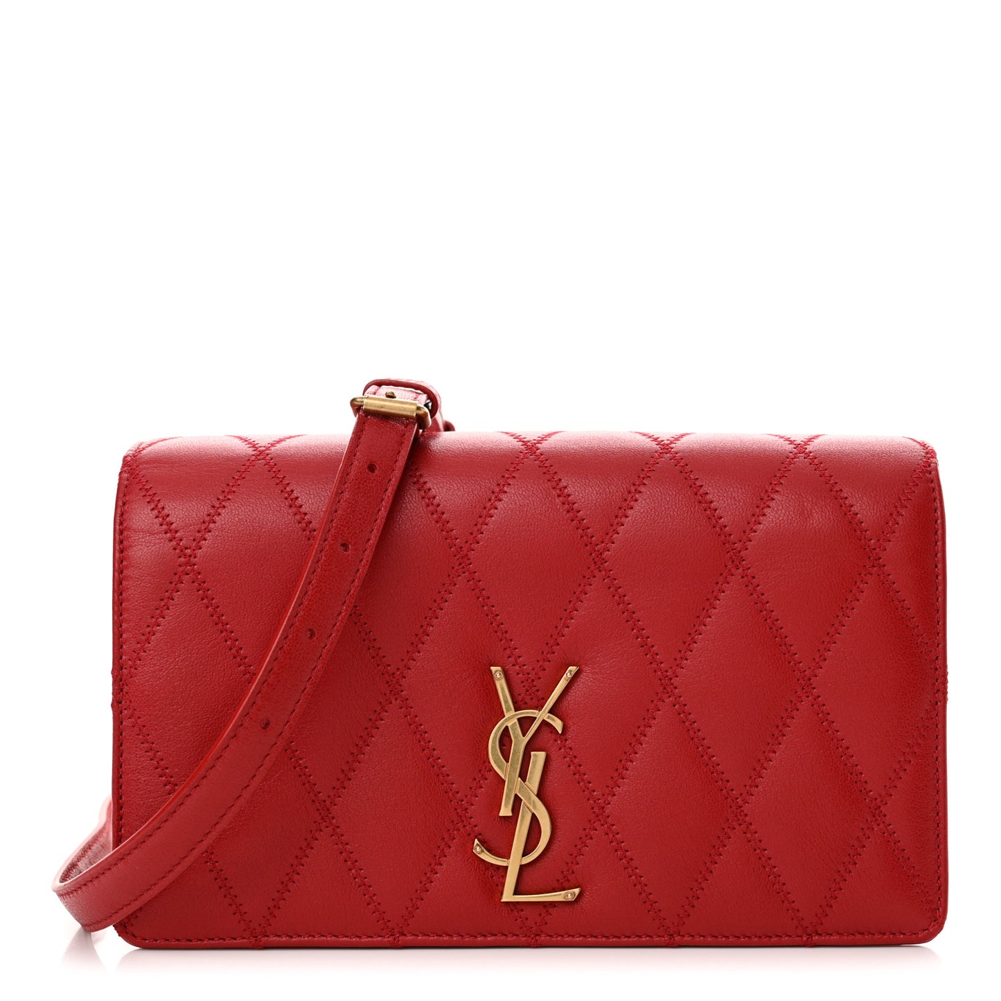 Lambskin Diamond Quilted Monogram Angie Chain Bag Red