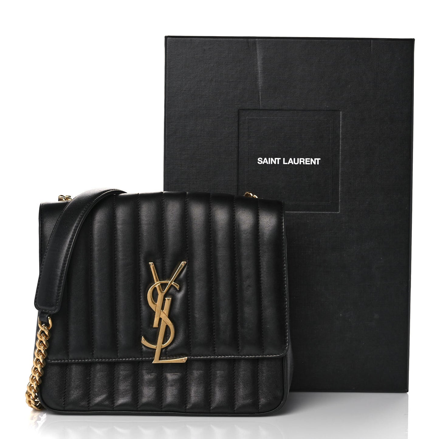 Lambskin Matelasse Monogram Large Vicky Chain Bag Black