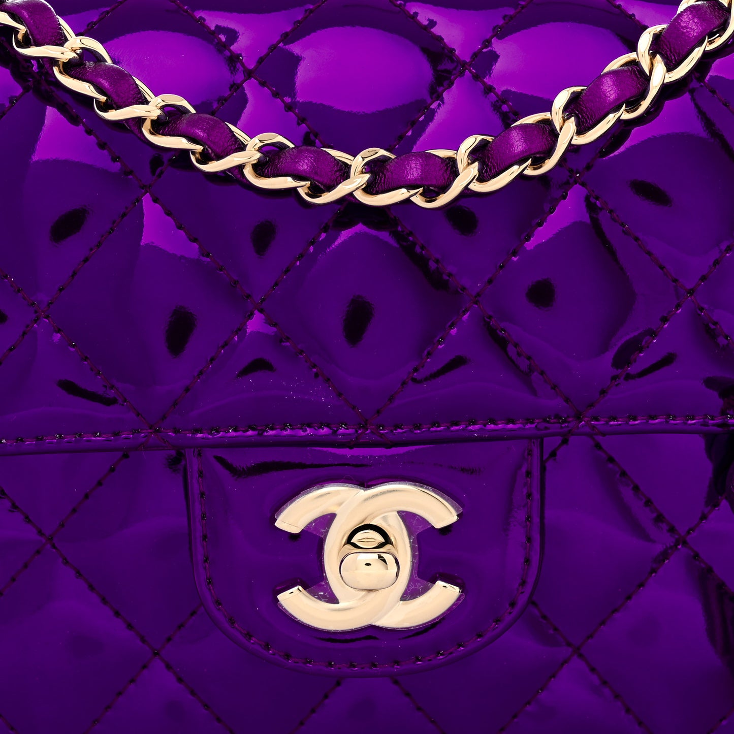 Mirror Calfskin Metallic Calfskin Quilted Hollywood Boulevard Mini Flap With Star Coin Purse Purple