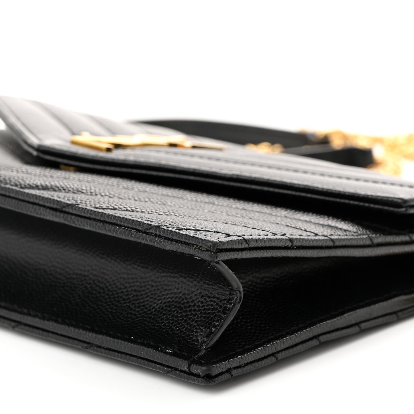 Grain De Poudre Matelasse Chevron Monogram Envelope Chain Wallet Black