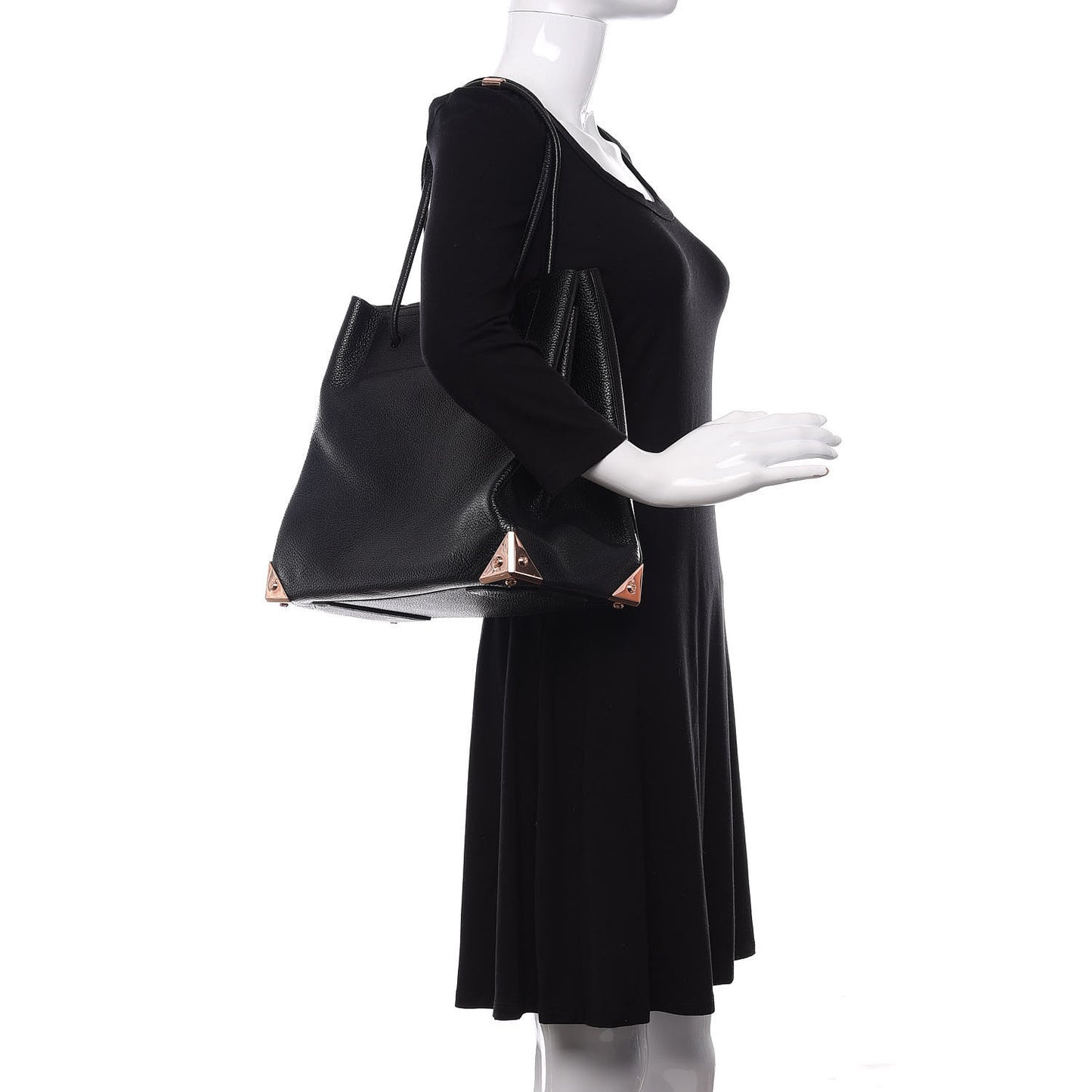 Pebbled Calfskin Large Prisma Skeletal Tote Black Rose Gold Hardware