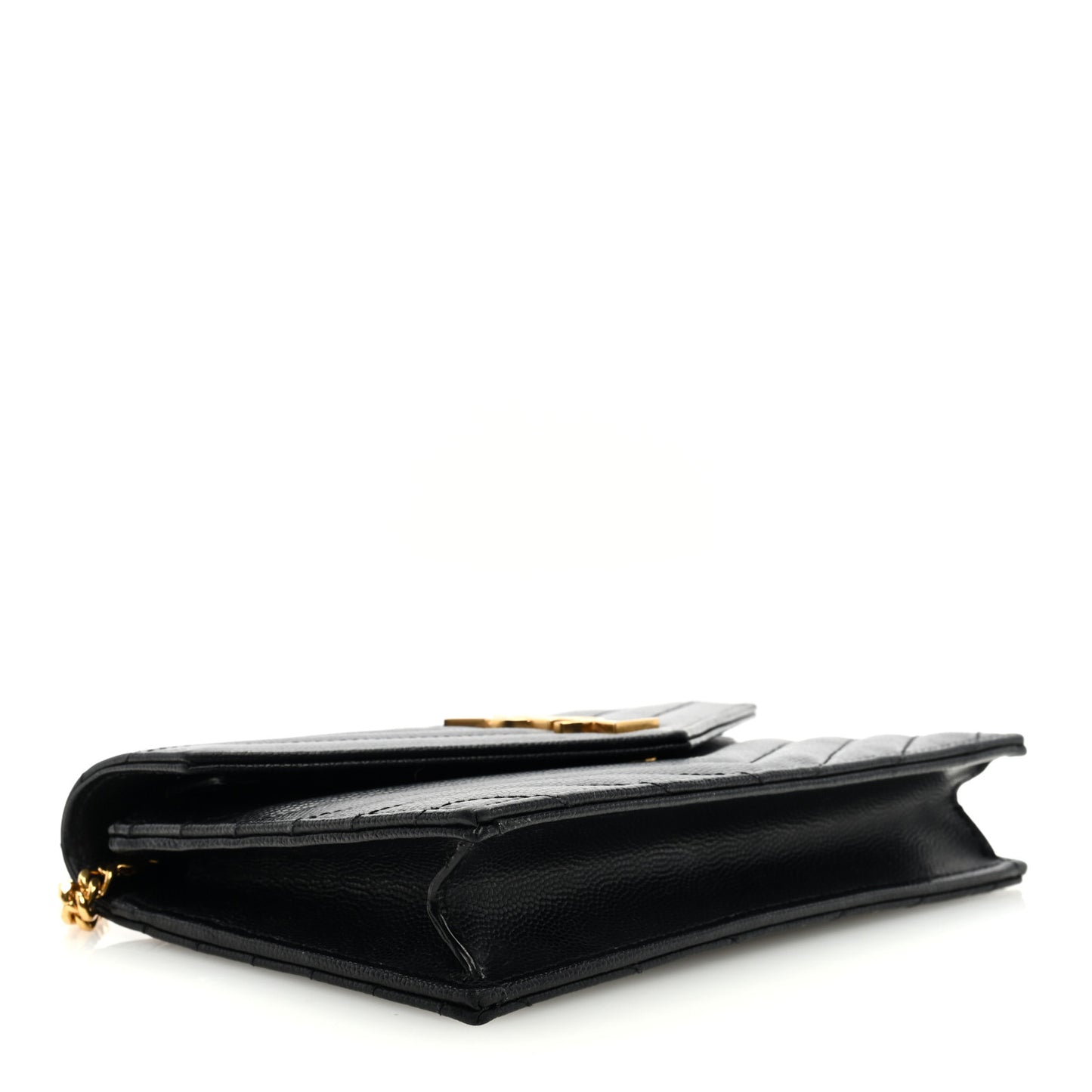 Grain De Poudre Matelasse Chevron Monogram Envelope Chain Wallet Black